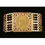 A George III Sovereign 1817 in 9ct gold glatelink Bracelet, approx 43gms all in