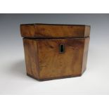 A Georgian octagonal mahogany Tea Caddy with crossbanding, 4 1/2 in H , 5 1/2 in L