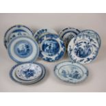 A collection of twelve Delft small blue and white Plates painted deer, flowers, landscapes, etc,