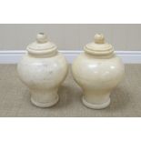 Pair of ivory Marble baluster finials, drilled, 15in H