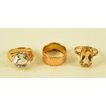 A French 18ct gold Ring claw-set round white quartz, ring size J, a Citrine Dress Ring claw-set