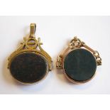Two 9ct gold large Swivel Fobs set carnelian and bloodstone