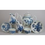A group of Worcester blue and white Porcelain, comprising teapot and cover, two milk jugs and two