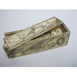 A 19th Century Prisoner of War bone Box decorated Napoleonic figures, 4 3/4 in, containing part