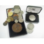 A collection of World Coins and Medallions to include Roman issues, a Mary Groat, a Science & Art