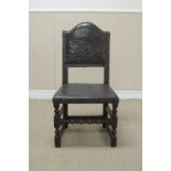 A late 17th Century oak Side Chair with leather upholstered back and seat on turned and square front