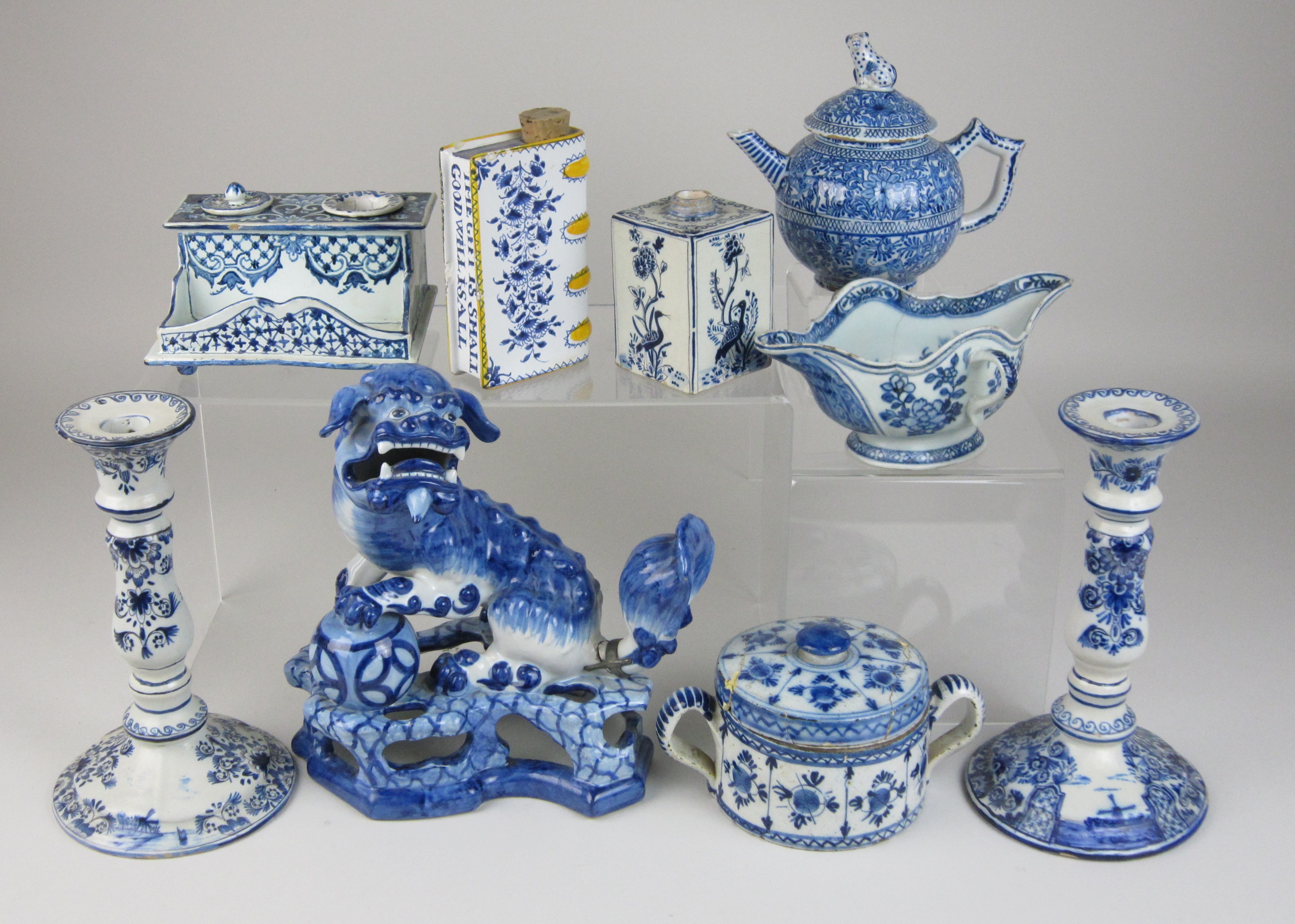 A mixed group of blue and white Delft Items, including an 18th Century Dutch drum posset pot and - Image 2 of 2