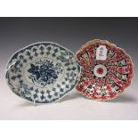 An oval shaped early blue and white Dish, moulded detail, pomegranate design, A/F, and an early 19th