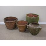 Four terra cotta Flower Pots with swag, figure designs A/F