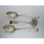 A pair of George III silver Berry Spoons and a Sifting Ladle, London 1814, maker; R Rutland, in