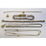 A collection of 9ct gold Chains and Bracelets, approx 55gms