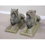 A pair of composition Garden Lions on rectangular bases, 2ft 7in