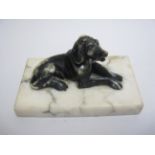 A Grand Tour black and white marble seated Dog on rectangular base, 6 x 3 1/2 in