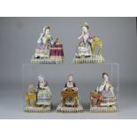 A set of porcelain Figures of 'The Five Senses' after Meissen originals by Schoenheit, each modelled