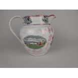 A Sunderland Pink Lustre Jug decorated panel, View of the Cast Iron Bridge over the River Wear,