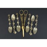 Six George III silver-gilt Spoons with fruiting vine design, London 1814, and a pair of similar