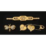 A Diamond Brooch pavé-set eight-cut stones in 18ct gold, a Diamond Butterfly Brooch pavé-set eight-