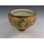 A Royal Worcester porcelain Jardiniere with moulded four lion masks, satyr and leafage scroll
