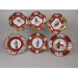 Three rare Coalport shaped Dishes and three circular Plates painted Chinese figures in costume and