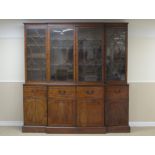 An early 19th Century mahogany Breakfront Secretaire Bookcase with two pairs of glazed doors