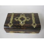 A 19th Century brass bound coromandel Games Box containg cribbage and other boards, whist markers,