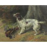 FOLLOWER OF THOMAS BLINKS (1860-1912)A Spaniel and Cock Pheasant by a Treeoil on canvas14 x 18 1/2