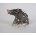 A Meissen Model of a Boar with painted details, 2 1/2 in, blue crossed swords mark, one ear A/F