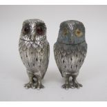 An Elizabeth II silver Salt and Pepper in the form of Owls, London 1961, eyes missing from salt