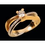 A contemporary Diamond Ring comprised of two bands, one claw-set single brilliant-cut stone, 0.