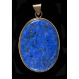 A Lapis Lazuli Pendant rub over-set oval lapis lazuli in 9ct gold mount