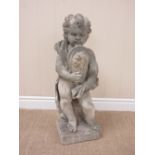 A standing Cherub holding a mirror on square base, 2ft 3in