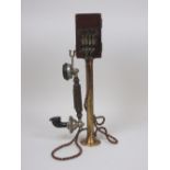 An LMS signal box Telephone with brass stand, 18in H