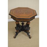 A fine quality Victorian oak octagonal Occasional Table with inlaid centre and scroll border