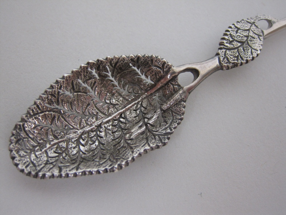 An 18th Century cast silver Mote Spoon, the bowl in the form of a pierced leaf - Image 7 of 7