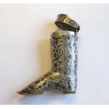 A Russian silver and Niello Vesta Case in the form of a boot with leafage scroll design, 2 1/2 in,