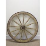 A carved and painted Sicilian Cart Wheel, carved and painted masks to each of the spokes, 2ft 9in