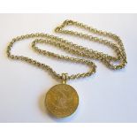 An American $10 gold eagle Coin 1899 in 18ct mount on belcher chain stamped 9ct