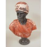 A red marble effect Stone Bust of a Moorish Gentleman, 2ft 1in H