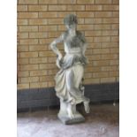 A Garden Figure of crossed leg Maiden with flowing dress on square base, 3ft 10in