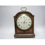 A Regency Bracket Clock with white enamel circular dial, twin train fusee movement, striking on