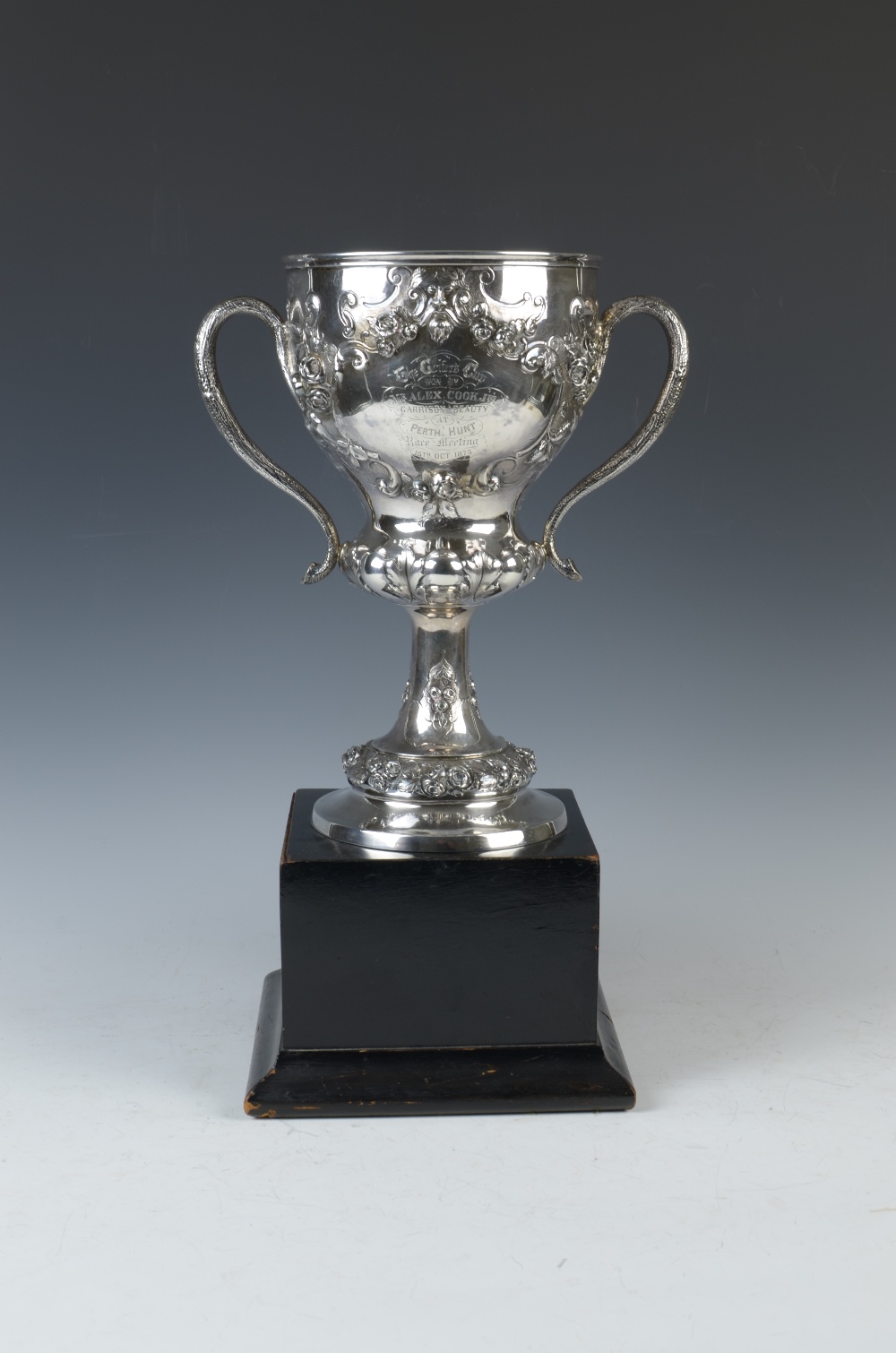 A Victorian silver two-handled Trophy finely embossed battle scene, inscribed "The Golfers Trophy