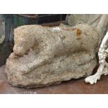 A pair of 18th Century stone reclining Lion and Lioness