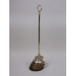 A silver plated hoof Doorstop with inscription and long handle with loop, 22in H