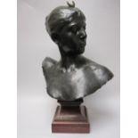 A FALGUIERE, 1831-1900, Bronze Bust of Diana modelled with hair adorned with crescent and gazing