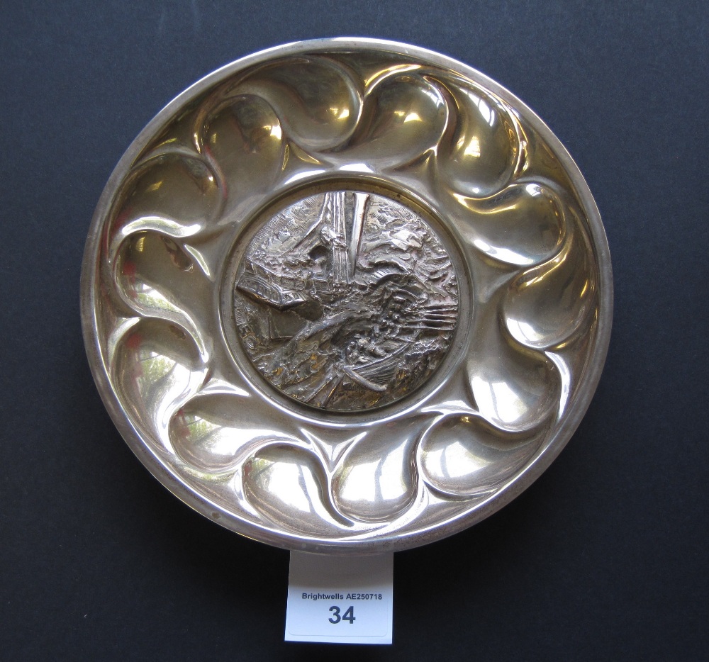 An embossed silver Bowl having relief scene to commemorate 150th Anniversary of RNLI, by AURUM,