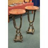 A pair of Empire style red marble topped Jardiniere Stands with hollowcast bronze supports in the