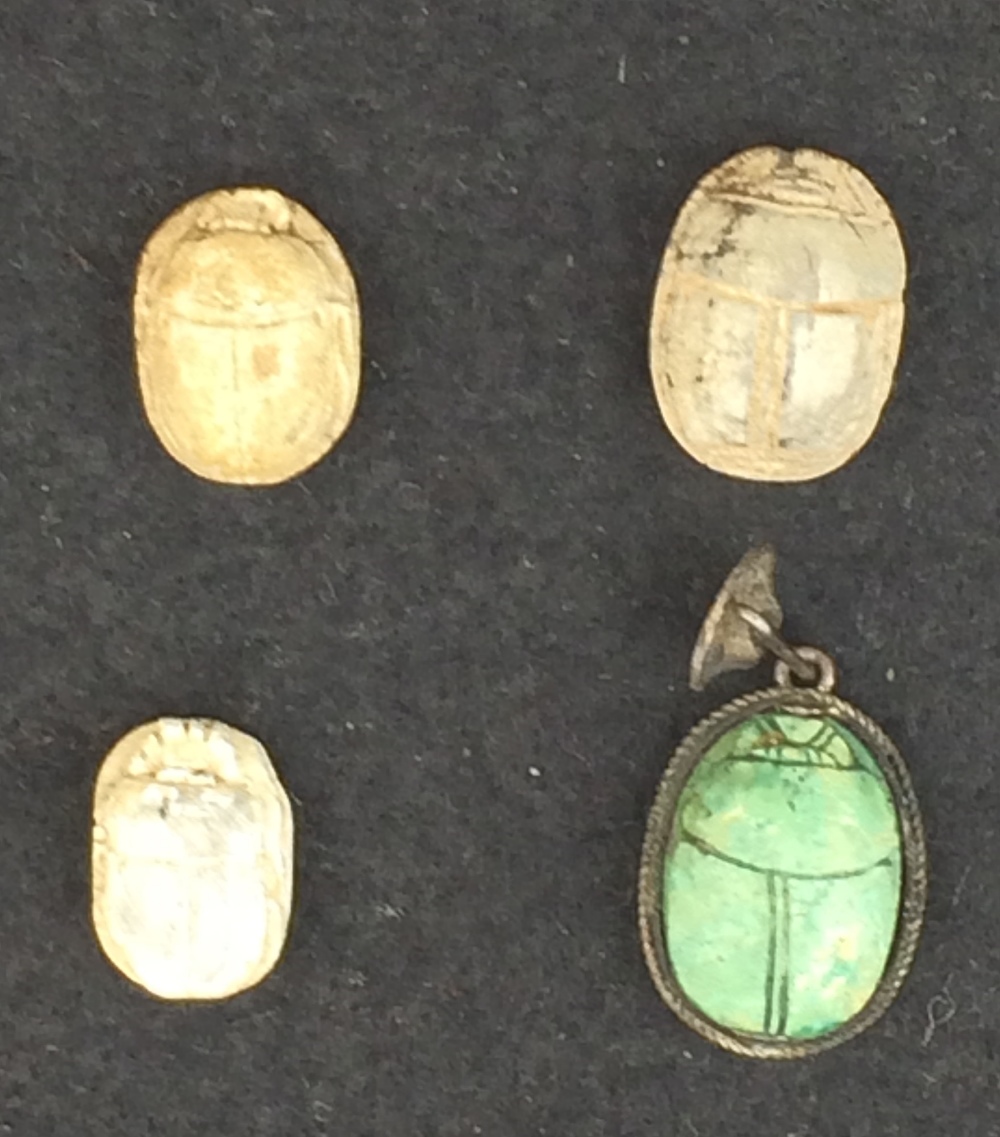 A collection of four Egyptian Scarabs, comprising an 18th Dynasty cream steatite scarab with - Image 2 of 6