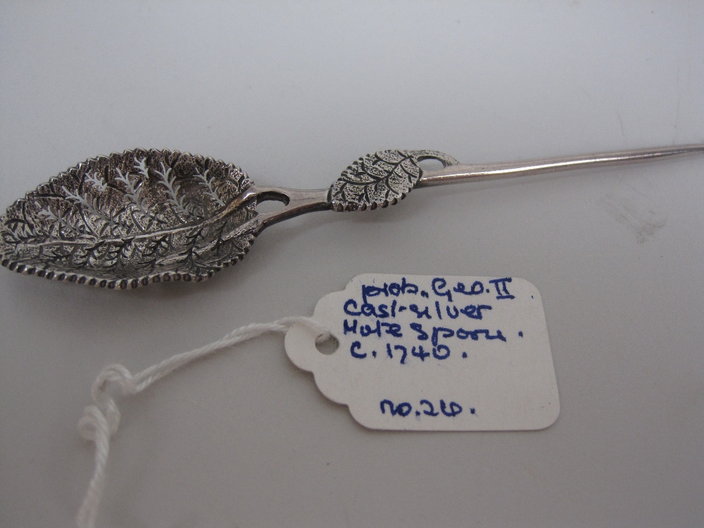 An 18th Century cast silver Mote Spoon, the bowl in the form of a pierced leaf - Image 2 of 7