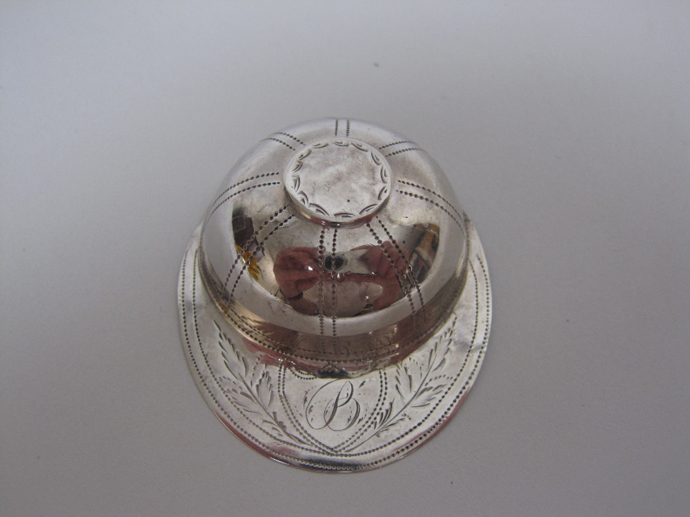 A George III silver Caddy Spoon in the form of a jockey's cap with leafage engraving and initial - Image 2 of 3