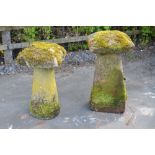 Two carved 19th Century Staddle Stones, the rectangular tops with canted edges, 1ft 6in W and 1ft